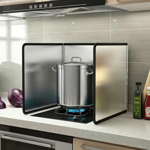 Protector salpicaduras cocina plegable y pantalla protectora trasera para freír en sartenes 2