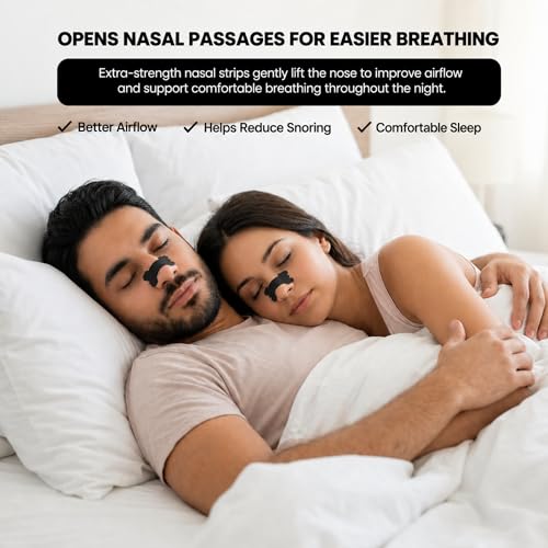 Image of Nose Strips for Breathing by Massner, Large Black Breath Strips for Sleeping, Snoring Support, Stuffy Nose and Congestion Relief - Better Night Airflow, 100 Nasal Strip
