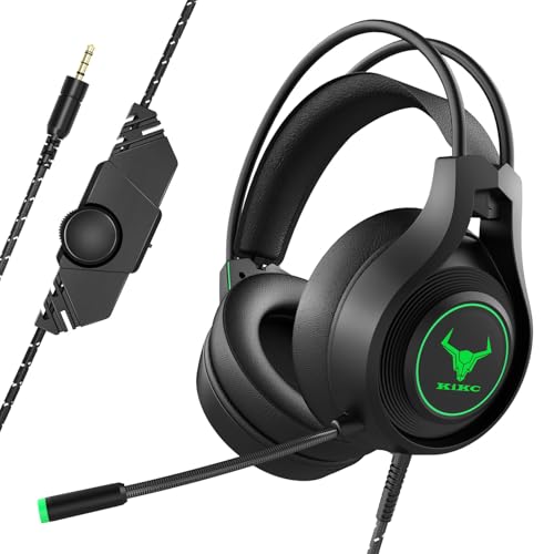 Gaming Headset for Xbox One, PC, PS5, PS4 Controller, and Other Devices with a 3.5mm Audio Jack, Surround Stereo Gaming Headphones with Clearing Microphone Volume Control Bass, Soft Memory Earmuffs