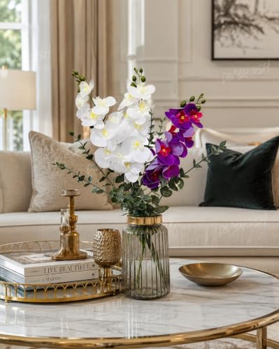 Image of Divyakosh Artificial Flower Bunch with Vase, Orchid Flower Stick Arrangement Luxury Home Decor Bouquet with Vase
