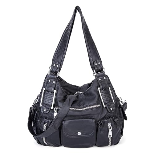 Materiale: Borsa a tracolla donna grande è pelle PU, pelle lavata sintetica super morbida con hardware in argento di alta qualità e cerniere lisce., Impermeabile. Design originale e fatto a mano