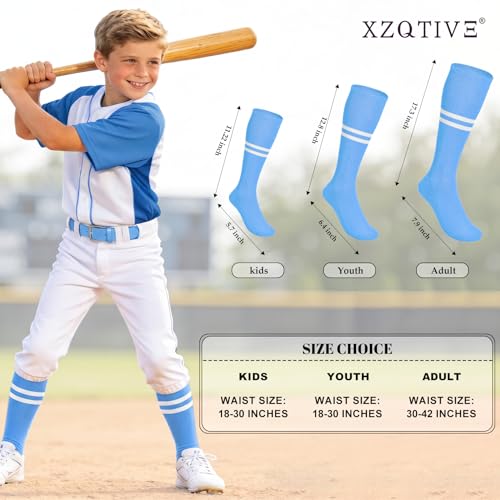 Image of XZQTIVE Baseball Softball Socks and Belt Combo Set Adjustable Softball Socks and Elastic Belt for Kids Youth Adult