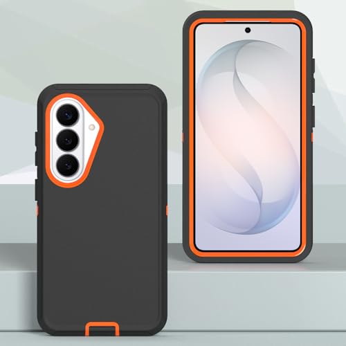 Image of Rugged Case Compatible with Samsung Galaxy S26 | Heavy-Duty Shockproof Protective Cover, Black+Orange