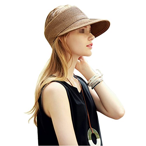 Eforstore Women Girls Foldable Topless Visor Sun Hat Wide Brim Straw Outdoor Baseball Golf Cap (Coffee)