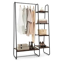 Tangkula Garment Rack with Shelves, Clothes Rack with 5 Shelves & Hanging Bar, Open Wardrobe for Hanging Clothes and Storage, Free Standing Closet Organizer, Clothing Rack for Bedroom Entryway