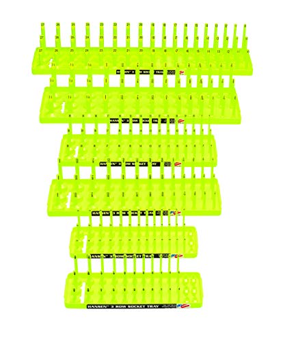 Hansen Global 3 Row Socket Holder, Hi-Viz Yellow, Pack of 6