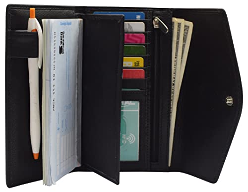 MARSHAL RFID Genuine Leather Women's Slim Flap Wallet Clutch Organizer (Black)2