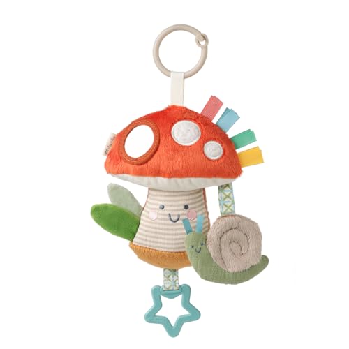 Image of Itzy Ritzy Bitzy Traveler Car Seat & Stroller Toy for Babies – Developmental Sensory Toy Features Crinkle & Rattle Sounds & Multiple Textures –Hanging Travel Toy for On-the-Go Entertainment (Mushroom)