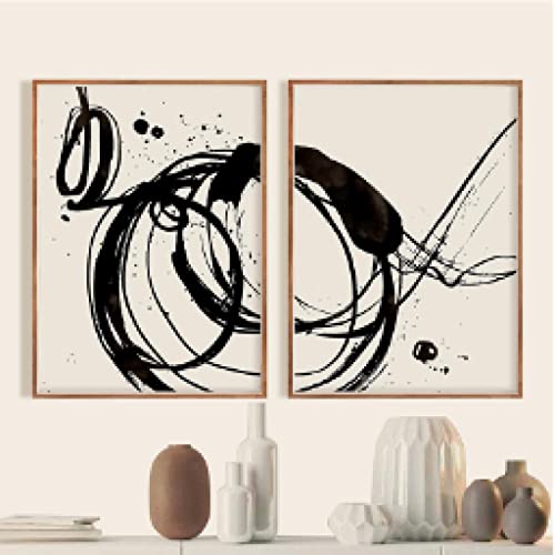 Peinture abstraite noir et beige en lot de 2 affiches murales de 40x50 cm sans cadre pour salon
