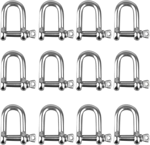 Grillete en forma de D, grillete con anilla en D de acero inoxidable 304, grillete de acero inoxidable M4, grillete en D, grillete con anilla en D recto, paquete de 12