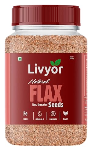 Image of Livyor Raw Flax Seeds - 200gm | Flax for eating | Alsi seeds | Rich in Protien and Dietary Fibre | Unroasted | Rich in Omega 3 and Iron | Pack of 1