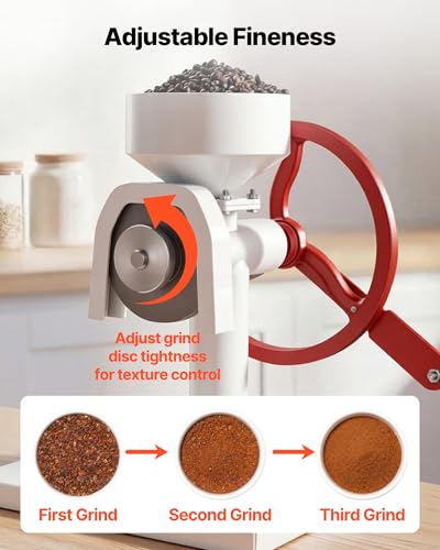 Image of VEVOR Manual Grain Mill with Flywheel, Hand-Crank Corn Grinder, Heavy-Duty Carbon Steel Wheat Grinding Mill with Adjustable Fineness & 0.53 Gallon Hopper for Grains Spices Coffee Beans Nuts