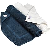 ブルーム 今治タオル 認定 バスマット 2枚セット レオン タオル地 42×67cm 乾燥機対応 洗える 衛生的 日本製 ホテル仕様 足拭きマット 綿100％ (ホワイト×シーブルー)