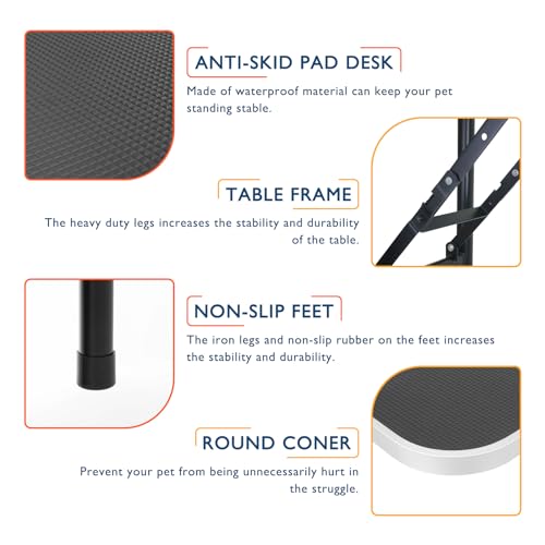 Image of LEIBOU 45'' Height Adjustable(23''~33.8'') and Foldable Pet Dog Grooming Table Heavy Duty Iron Frame with H-Shape Grooming Arm & Noose, Maximum Capacity Up to 260lbs, Black