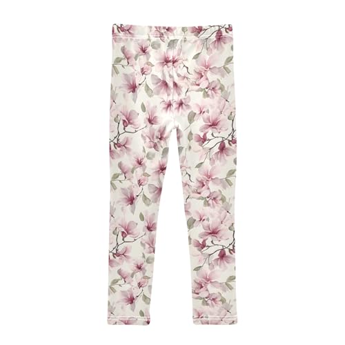 Girls' Athletic Leggings Ankle Length Yoga Dance Pants Kids Teen 4T Pink Flower2