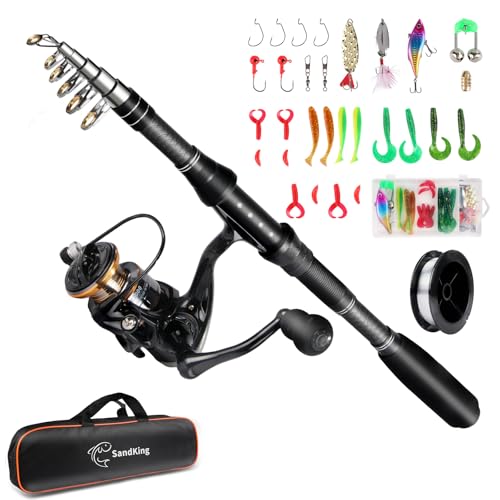 Ehowdin Fishing Pole Kit, Carbon Fiber Telescopic Fishing Rod and Reel Combo with Spinning Reel, Line, Bionic Bait, Hooks and Carrier Bag for Adult Teens Beginners (1Pack 6.89ft) - image 1