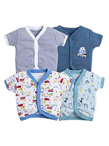 Image of Pooja Baby Baby Boys' & Baby Girls' T-Shirt Hosiery Cotton Clothing Jhabla /Vest Front Open T- Shirt with Snap Buttons Pack Of 4