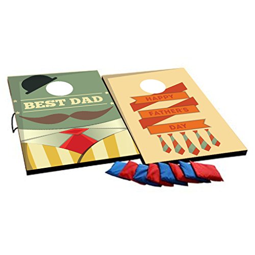 VictoryStore Cornhole Games - Happy Father's Day Cornhole Game - Best Dad Bag Toss Game - 8 Bags Included - Wooden Boards