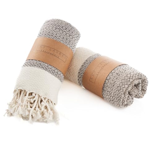 BAY LAUREL Turkish Hand Towel Pack of 2 | Soft & Absorbent Decorative Towels for Bathroom Hand Face Hair Gym Yoga SPA Kitchen & Tea | Boho Decor (Beige Diamond 15x26 Inches (Set of 2)