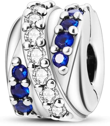 CYCUFF Abalorio espaciador de clip para pulsera de plata de ley 925 con estrella y luna pavimentada con circonita cúbica, cierre de clip, regalo