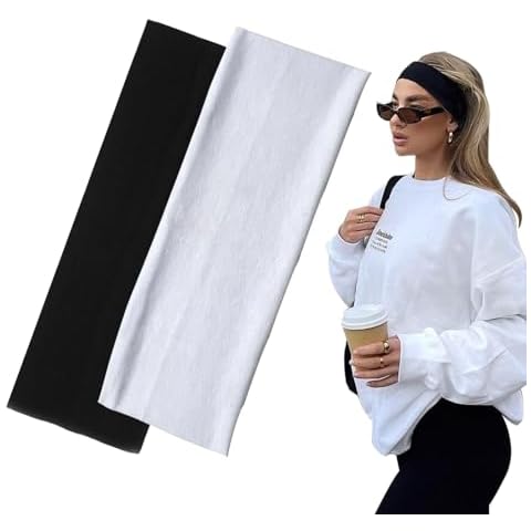 Yedtreg 2-Pack Wide Black Headbands Cover