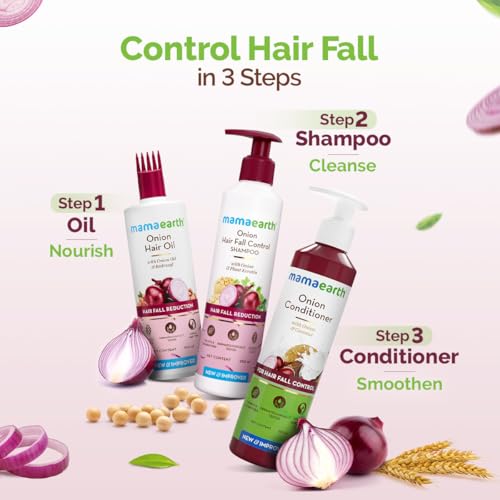 Image of Mamaearth Onion Hair Oil with Onion Oil & Redensyl for Hair Fall Control | Boosts Hair Growth | Adds Strength & Shine | 200 ml