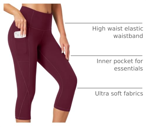 Image of Heathyoga Capri Leggings for Women High Waisted Capri Leggings with Pockets for Women Tummy Control Yoga Pants Women