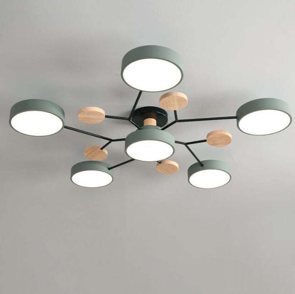 SIYANE Modern Wood Sputnik LED Semi Flush Mount Ceiling Light Fixtures Nordic Molecule White Close to Ceiling Light Living Room Ceiling Lighting for Bedroom Dining Room Office Kitchen, Green Gray