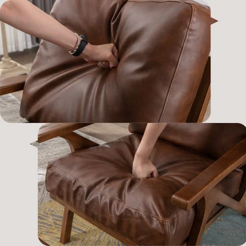 Faux Leather Accent Chair Recliner Mid Century Modern Armchair Comfy Lounge Chair Indoor Arm Chair For Bedroom Living Room, Retro Brown Pu #TOP5