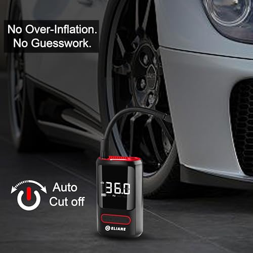Image of ELIANE 2-in-1 Cordless Tyre Inflator, Portable 150 PSI Air Compressor with 4000 mAh Battery, LED Display, Auto Shut-Off & Type-C Charging for Car, Bike & Sports Balls