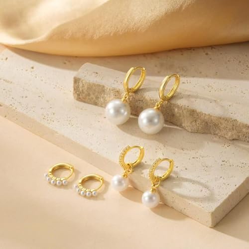 Pearl Earrings Set for Women Mismatched Gold Pearl Dangle Hoop Earrings Stacks Multiple Threader Cartilage Stud Earring Trendy Piercings Jewelry Accessories Style2 by Starwo - Image 4