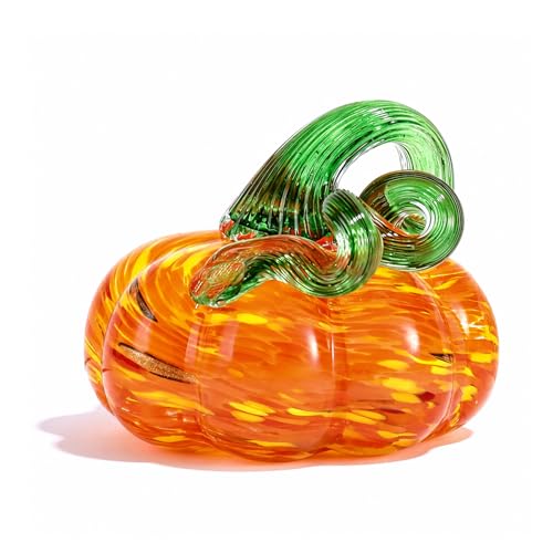 XLSJGYP Glass Pumpkin Halloween Decoration Gifts Fall Pumpkins for Decorating Ornament Crystal Pumpkins Art Paperweight Home Decor Office Decorations Indoor (Pumpkin Orange with Yellow)