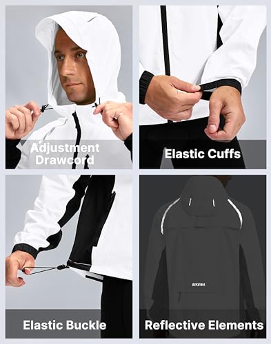 Image of Bikewa Men's Cycling Rain Jackets Waterproof Running Bike Windbreaker Lightweight Packable Hooded Jacket