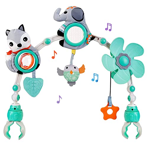 Image of Baby Stroller Arch Mobile, Adjustable Musical Arch Toys Mobile for Crib with Universal Clamps, Versatile Activity Toy Bar for Bouncer Infant Car Seat Toys 0 6 Months Mobile for Bassinet Swing - Gray