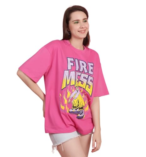 Image of Preneum Women's Cotton Cool Graphic Printed Baggy Fit Drop-Shoulder Sleeves Cotton Oversized T-Shirt