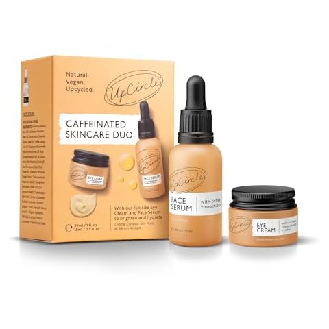 UpCircle Caffeinated Duo – Our Face Serum and Eye Cream Duo – Vitamin C, Hyaluronic Acid + Coffee Oil – Evens Skin Tone, Reduces Puffiness + Dark Circles – Vegan Cover