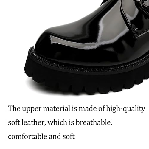 Men's Leather Platform Slip-On Loafers Fashion Monk Buckle Round Toe Lug Sole Penny Shoes Casual Business Work Flatform Dress Shoes3