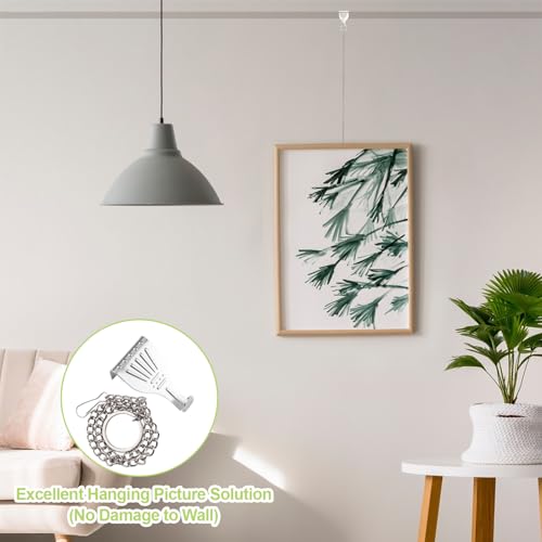 Image of Picture Hanging Kit 10Pcs Picture Rail Hooks with 10Pcs Chains, Metal Rail Hanging Hooks Picture Display Hanging System for Wall Picture, Exhibition(Silver)