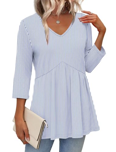 Image of OFEEFAN 3 /4 Length Sleeve Womens Tops 2026 Blouses for Women Dressy Casual Fashion Clothing V Neck Babydoll Tops Fall Outfits