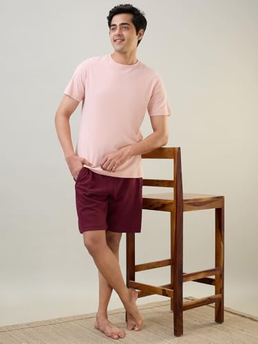 Image of SleepZ by Raymond Men Regular Fit Solid Pattern Cotton Polyester Blend Shorts