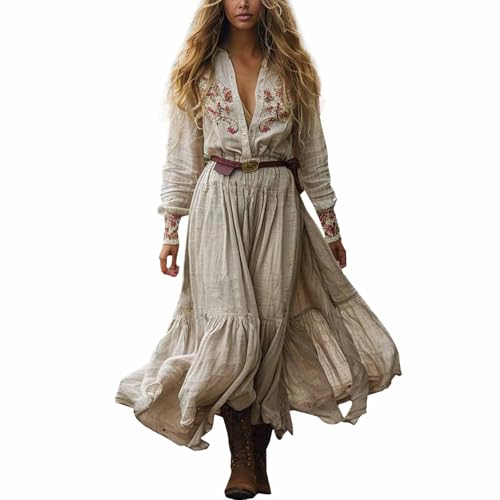 Robe de plage occidentale style rustique à col en V pour le printemps
