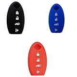 Pack of 3 (Black Red Blue) Silicone Smart Remote Key Cover Key Fob Skin Covers replacement for Nissan Maxima Altima Gt-r Sentr Murano