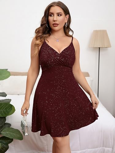 Image of Floerns Women's Plus Size Sleeveless Glitter Dress Wrap V Neck Flared Short Dress