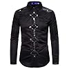 Men's Steampunk Shirt with Lapels, Medieval Long Sleeve T-Shirts, Gothic Top for Men Solid Color Retro Leather Patchwork Blouse with Buttons for Renaissance Cosplay Halloween Victorian Tunic #2