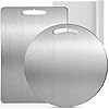 Patelai 2 Pcs Stainless Steel Cutting Boards for Kitchen 304 Steel Chopping Board Metal Round Chopping Board with Non slip Rubber Pad for Meat Vegetables Dishwasher Safe134 x 9 and 118 x 118