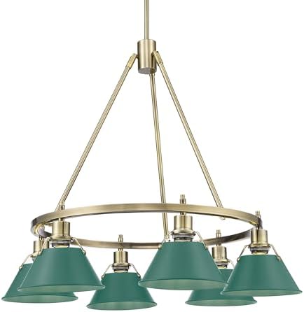 Golden Lighting Orwell 6-Light Chandelier in Aged Brass with Pine Green