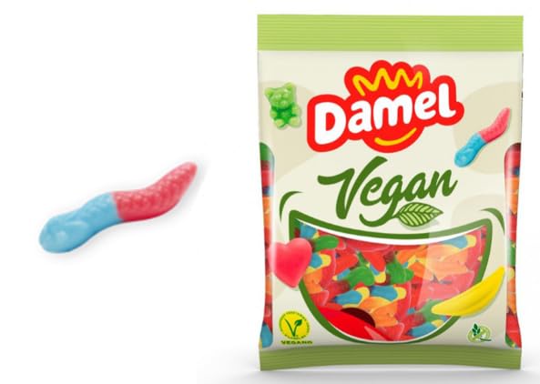 Vegane Glitzer-Wurm-Gummibärchen, 1 kg Packung mit 5 Stück
