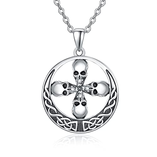 TANGPOET Collier pour homme avec pendentif en forme de tête de mort en argent sterling 925 - Collier squelette - Nœud celtique - Os - Cercle - Bijoux punk -...