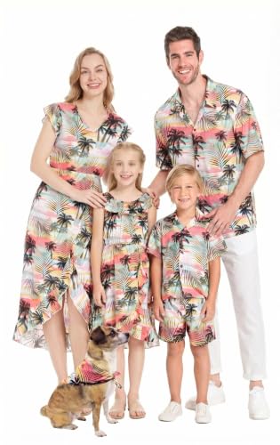 Image of Hawaii Hangover Family Matching Hawaiian Clothes, Neon Sunset Pink | Family Matching Hawaiian Clothes, Neon Sunset Pink, lightweight rayon, machine washable, tropical floral print, luaus