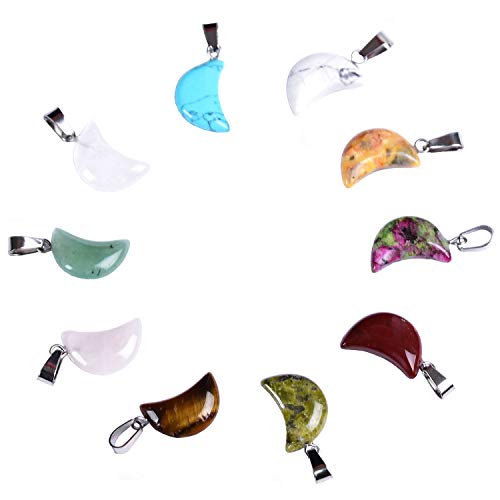 JIC Gem 30 Pieces Moon Shape Stone Pendants Natural Gemstone Healing Crystal Pendant Quartz Charms for Necklace Earring Bracelet Jewelry Making - Thumbnail 3